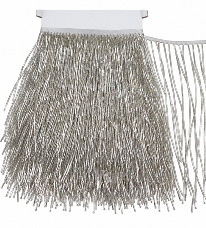 Silver Bugle Beaded Fringe Trim –