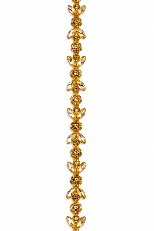 AB Crystal Rhinestone Leaf Trim – Gold Couture Embellishment