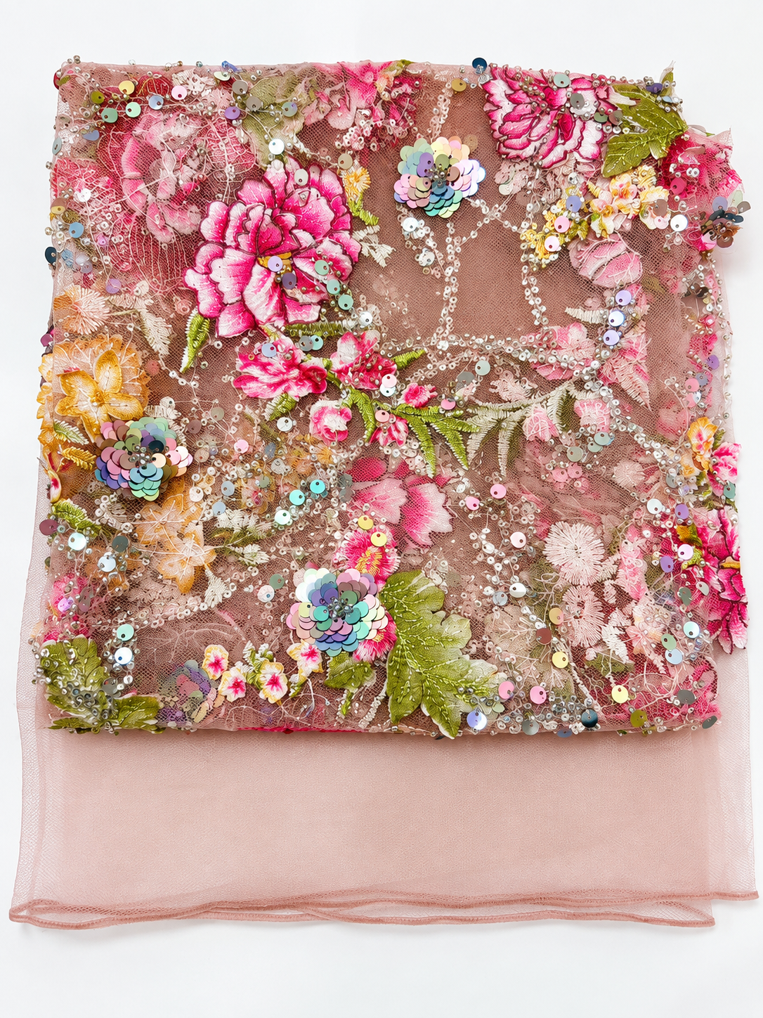Luxury Pink 3D Floral Embroidered Sequin Lace Fabric – 58/60” Wide – Sold by the Yard