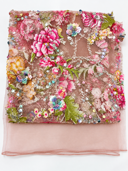 Luxury Pink 3D Floral Embroidered Sequin Lace Fabric – 58/60” Wide – Sold by the Yard