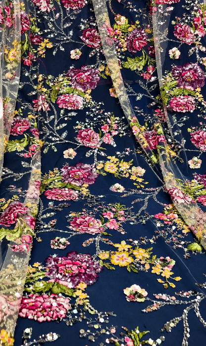 Luxury Pink 3D Floral Embroidered Sequin Lace Fabric – 58/60” Wide – Sold by the Yard