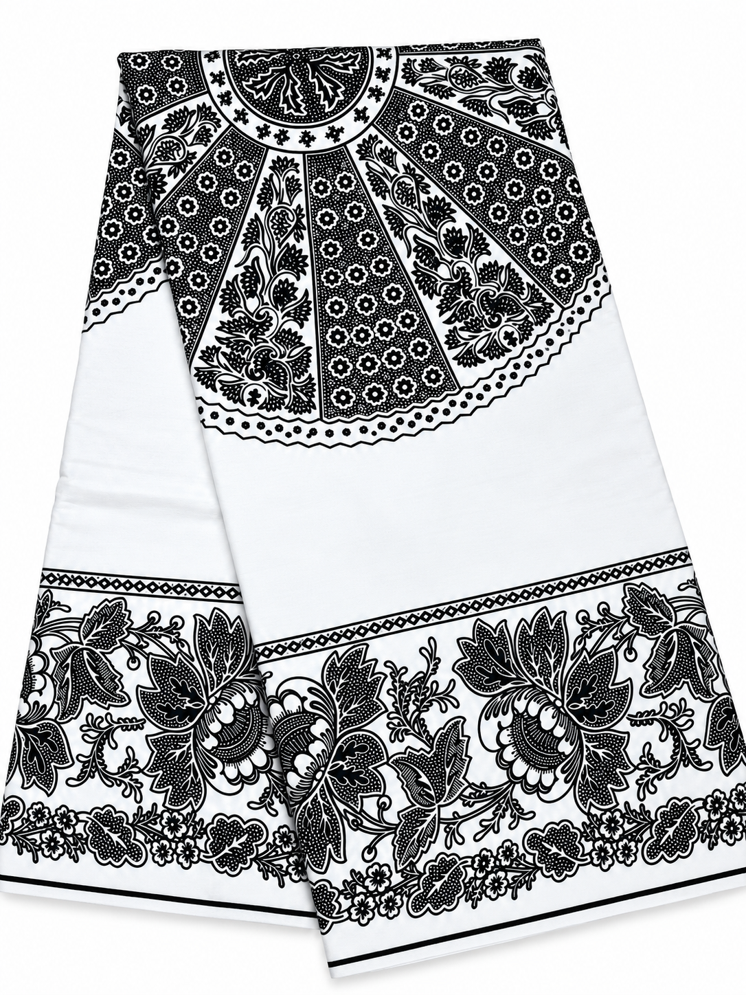Black & White African Print Fabric – Circular Floral Design