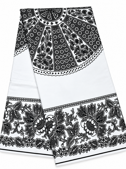 Black & White African Print Fabric – Circular Floral Design