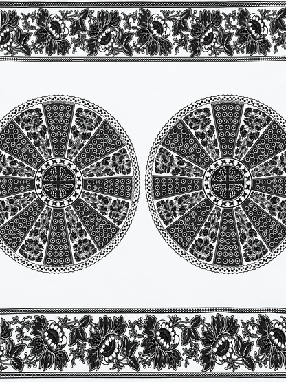 Black & White African Print Fabric – Circular Floral Design