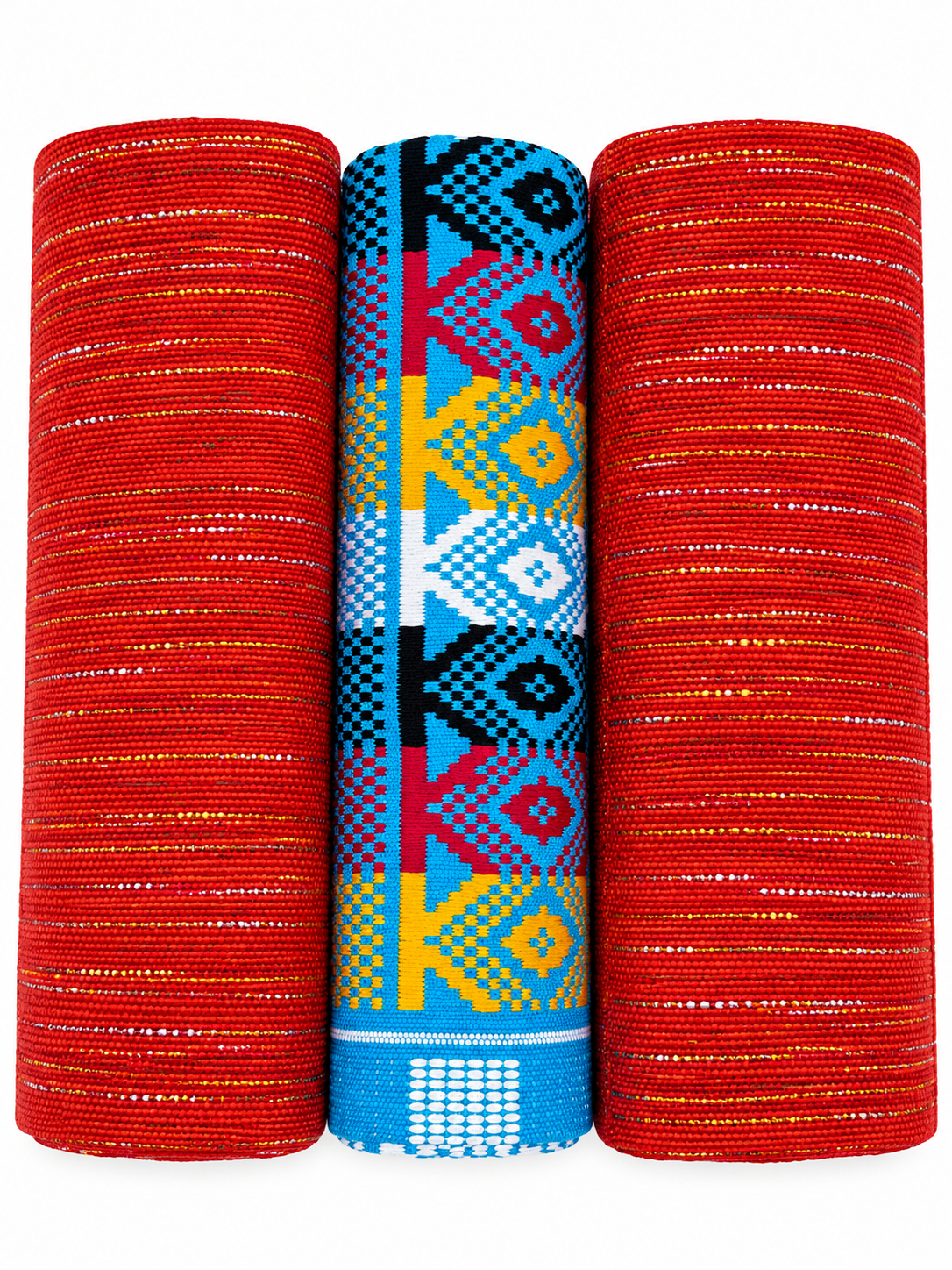Authentic Handwoven Kente Fabric – Red & Multicolor – 6 Yards