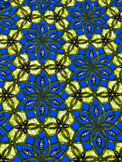 Royal Blue & Lime Interlocking Floral African Wax Print – 6 Yards