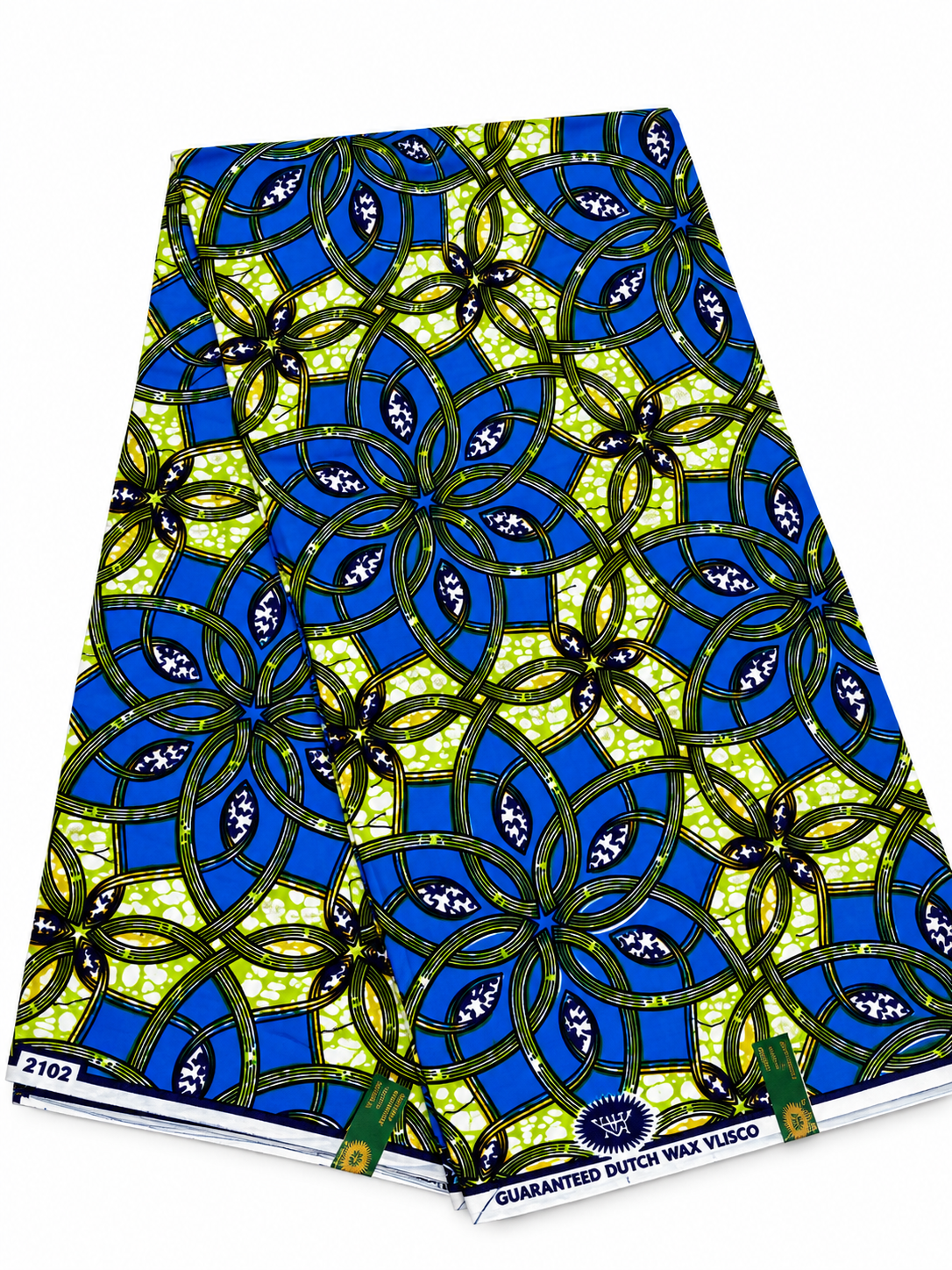 Royal Blue & Lime Interlocking Floral African Wax Print – 6 Yards