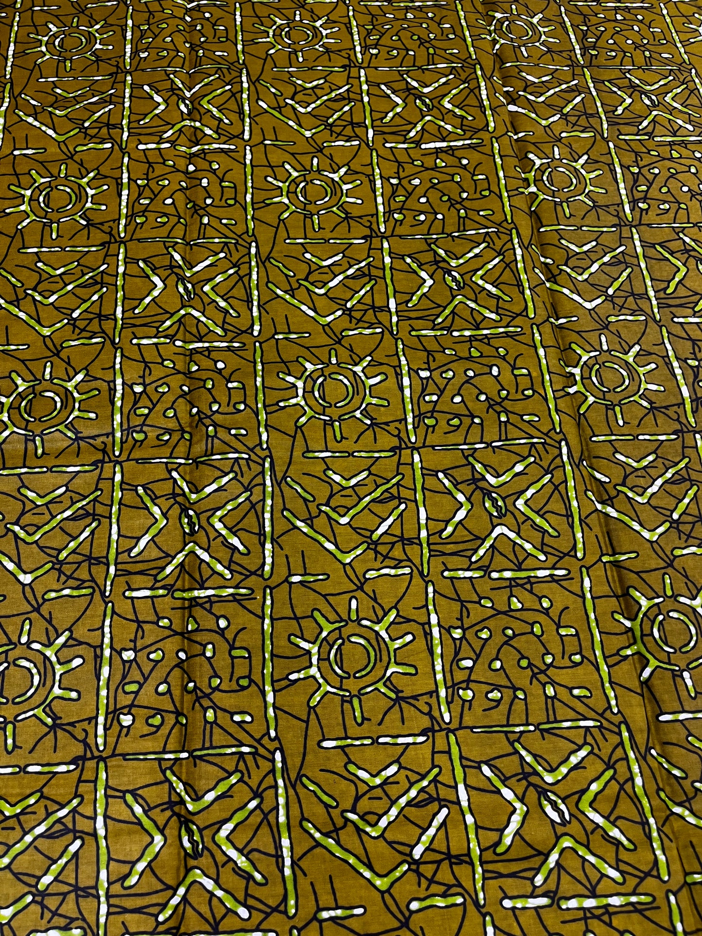 Olive Green Abstract African Print – Tribal Line & Symbol Pattern