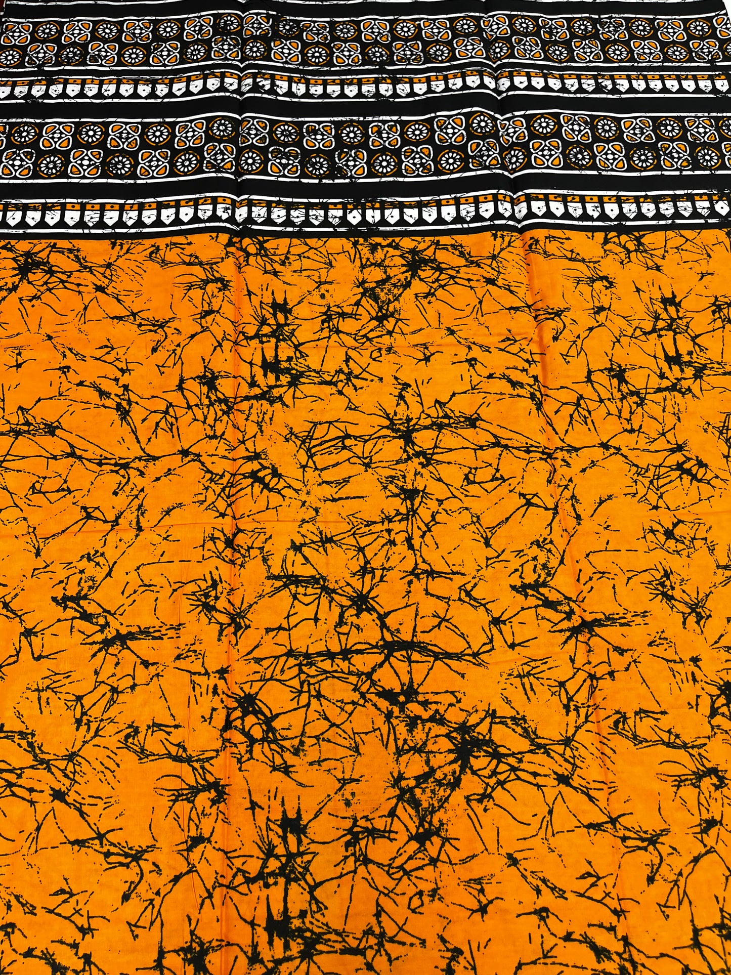 Orange Batik African Print with Decorative Border – 100% Cotton
