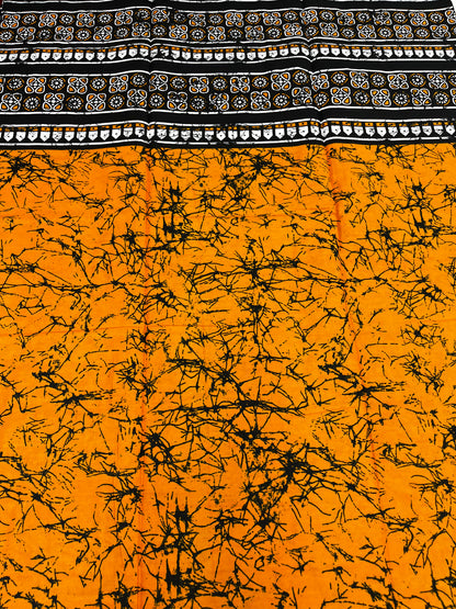 Orange Batik African Print with Decorative Border – 100% Cotton