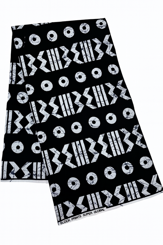 Bold Black & White African Print – Geometric Block Pattern
