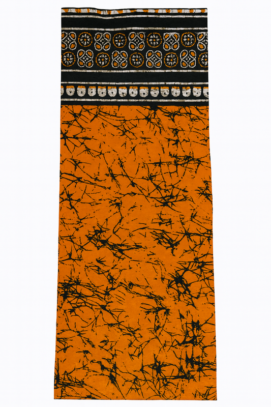Orange Batik African Print with Decorative Border – 100% Cotton