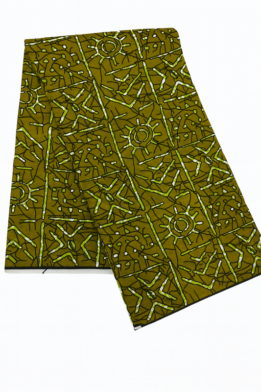 Olive Green Abstract African Print – Tribal Line & Symbol Pattern