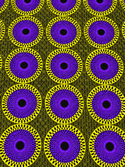 Purple & Yellow African Print Fabric – 100% Cotton Ankara Wax Print | 6 Yards
