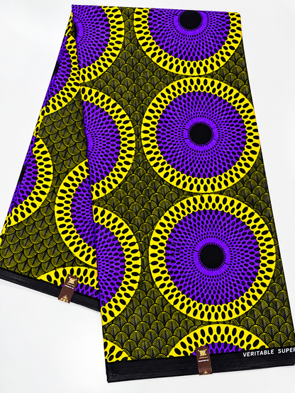 Purple & Yellow African Print Fabric – 100% Cotton Ankara Wax Print | 6 Yards