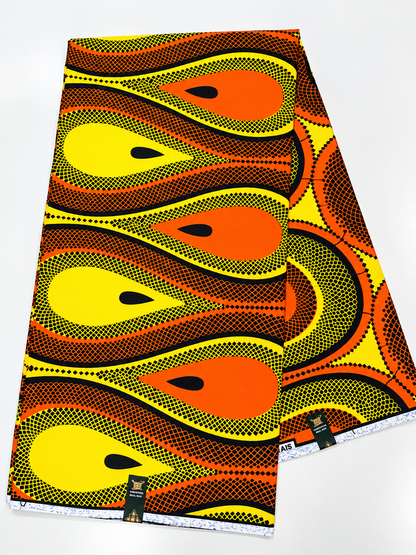 Orange & Yellow African Print Fabric – 100% Cotton Ankara Wax Print | 6 Yards
