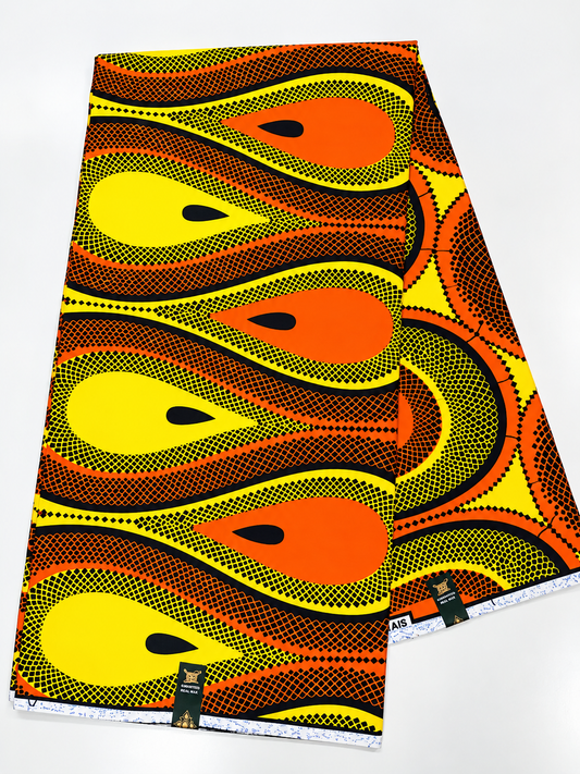 Orange & Yellow African Print Fabric – 100% Cotton Ankara Wax Print | 6 Yards
