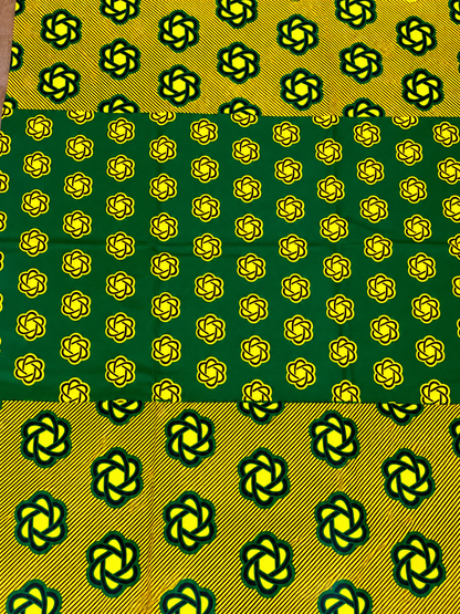 Green & Yellow African Print Fabric – Two-Tone Ankara Wax Print | 6 Yards