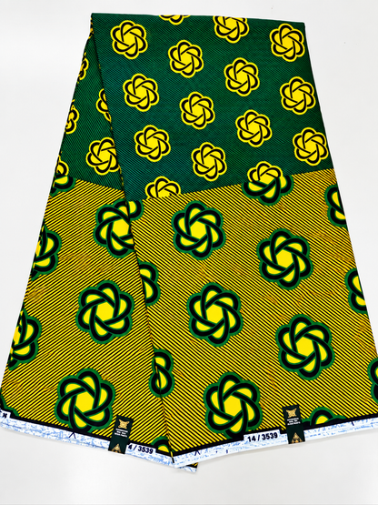 Green & Yellow African Print Fabric – Two-Tone Ankara Wax Print | 6 Yards