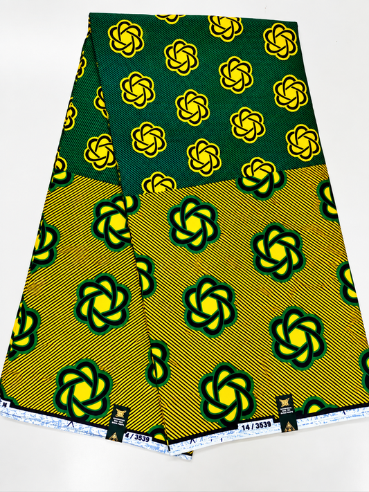 Green & Yellow African Print Fabric – Two-Tone Ankara Wax Print | 6 Yards