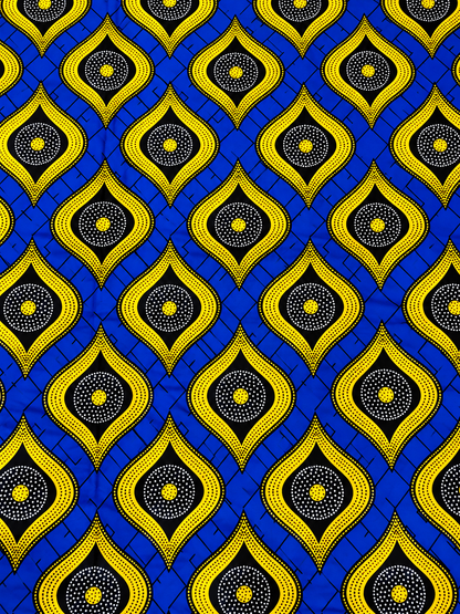 Royal Blue & Yellow African Print Fabric – 100% Cotton Ankara Wax Print | 6 Yards