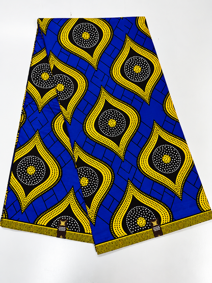 Royal Blue & Yellow African Print Fabric – 100% Cotton Ankara Wax Print | 6 Yards