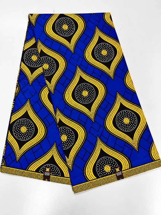 Royal Blue & Yellow African Print Fabric – 100% Cotton Ankara Wax Print | 6 Yards