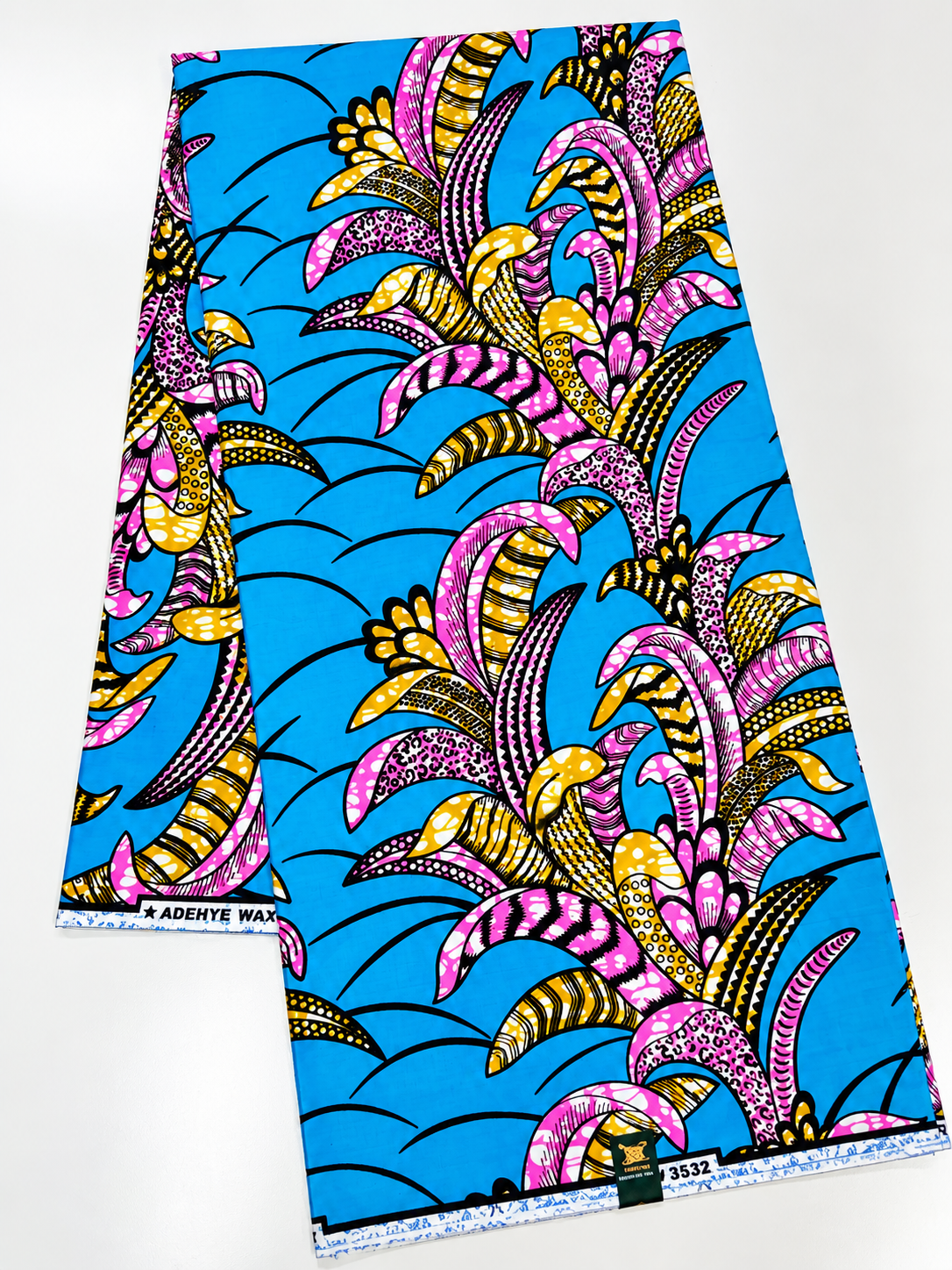 Blue, Pink & Gold African Print Fabric – 100% Cotton Ankara Wax Print | 6 Yards