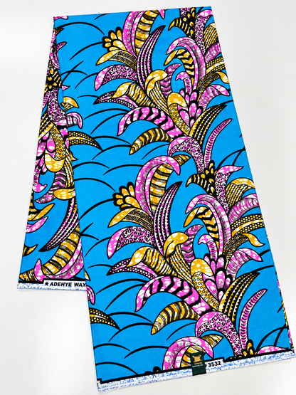 Blue, Pink & Gold African Print Fabric – 100% Cotton Ankara Wax Print | 6 Yards