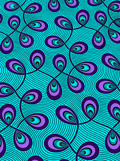 Turquoise & Purple African Print Fabric – 100% Cotton Ankara Wax Print | 6 Yards