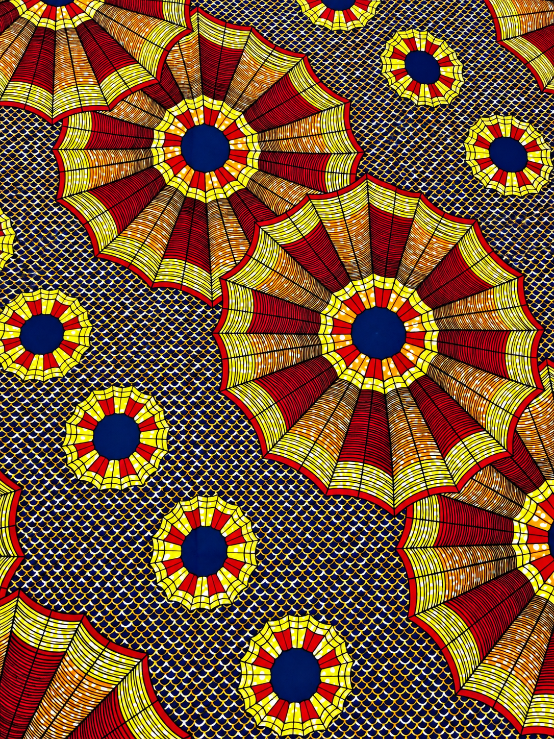 Red, Navy Blue & Gold African Print Fabric – 100% Cotton Ankara Wax | 6 Yards