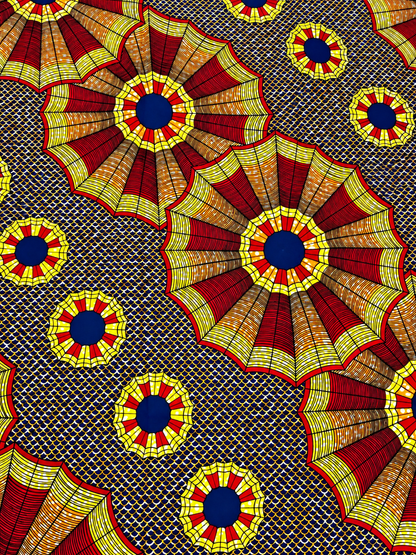 Red, Navy Blue & Gold African Print Fabric – 100% Cotton Ankara Wax | 6 Yards