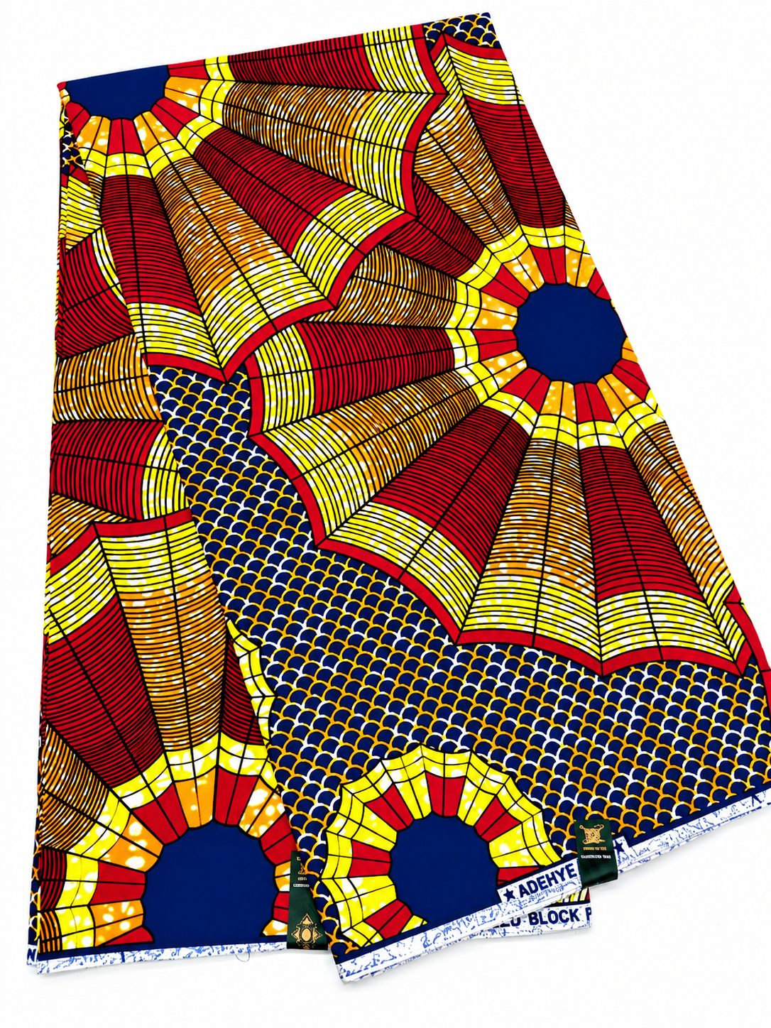 Red, Navy Blue & Gold African Print Fabric – 100% Cotton Ankara Wax | 6 Yards