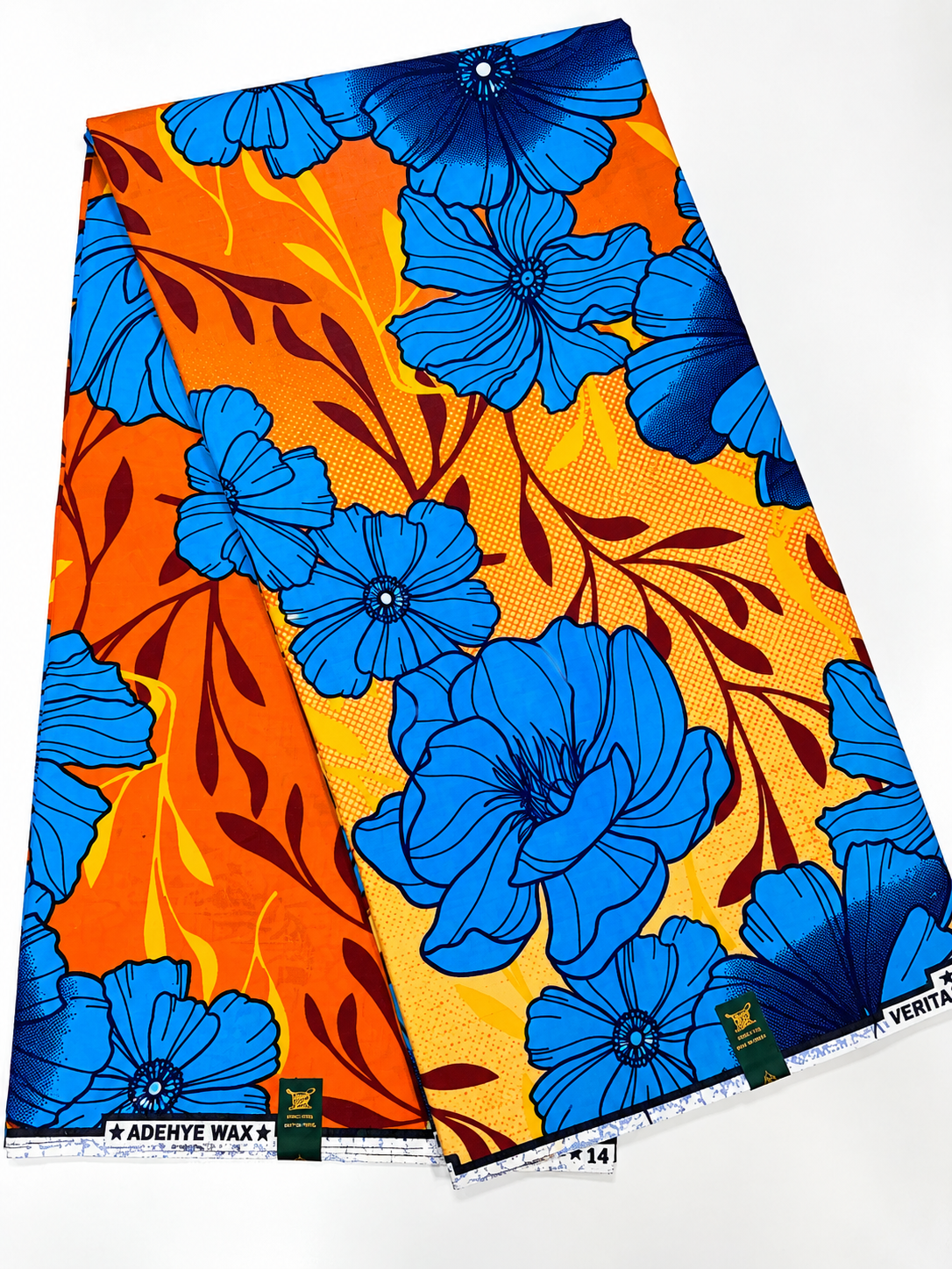 Orange & Blue Floral African Print Fabric – 100% Cotton Ankara Wax | 6 Yards