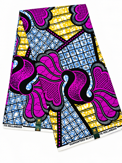 Pink, Yellow & Blue African Print Fabric – Bold Ankara Wax Print | 6 Yards