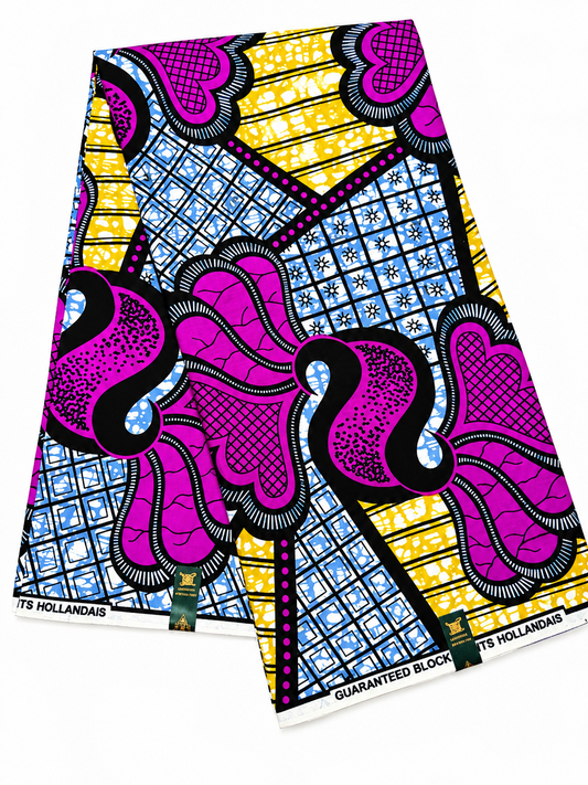 Pink, Yellow & Blue African Print Fabric – Bold Ankara Wax Print | 6 Yards