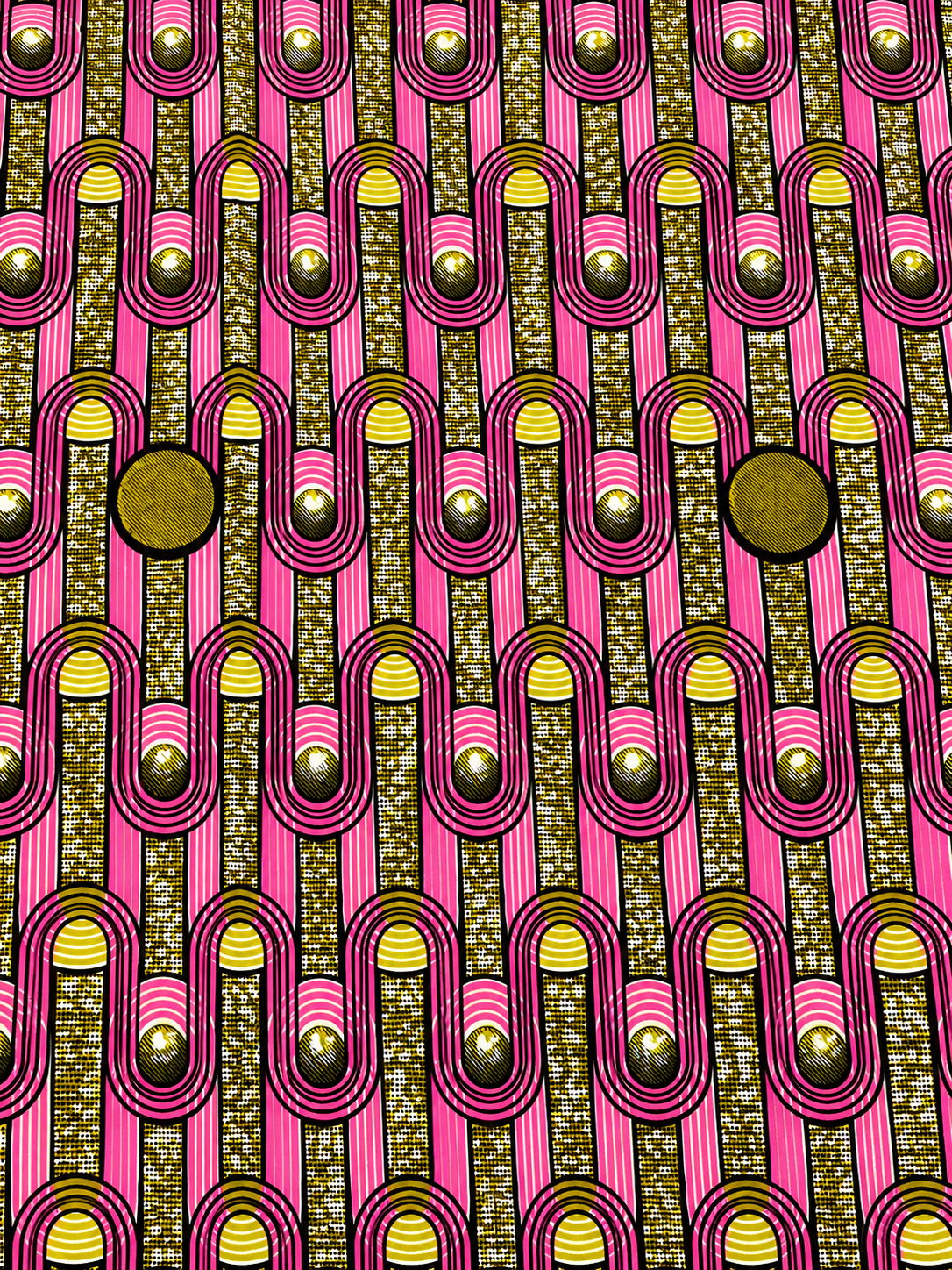 Pink & Gold African Print Fabric – Geometric Ankara Wax Print | 6 Yards