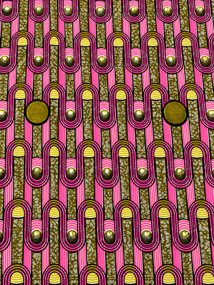 Pink & Gold African Print Fabric – Geometric Ankara Wax Print | 6 Yards