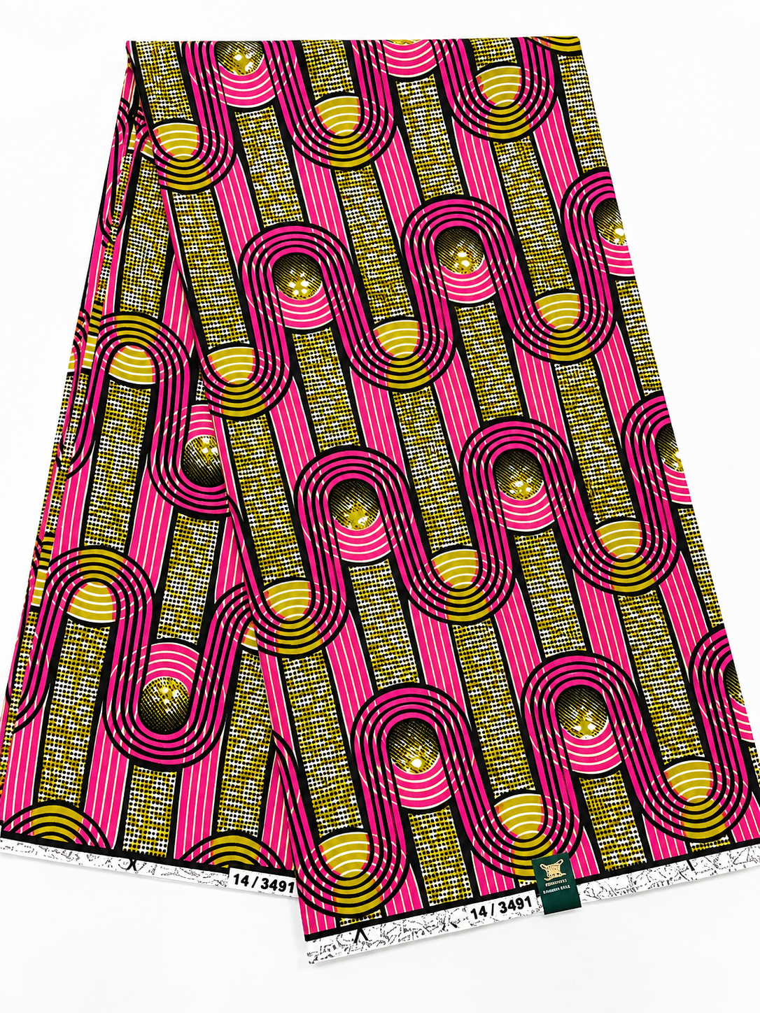 Pink & Gold African Print Fabric – Geometric Ankara Wax Print | 6 Yards