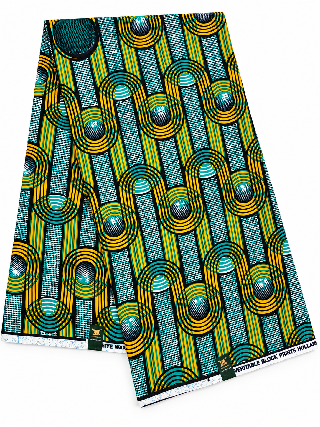 Green, Yellow & Black African Print Fabric – Geometric Ankara Wax Print | 6 Yards