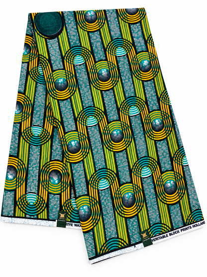 Green, Yellow & Black African Print Fabric – Geometric Ankara Wax Print | 6 Yards