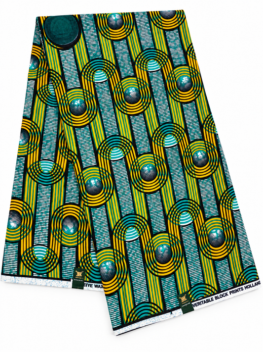 Green, Yellow & Black African Print Fabric – Geometric Ankara Wax Print | 6 Yards