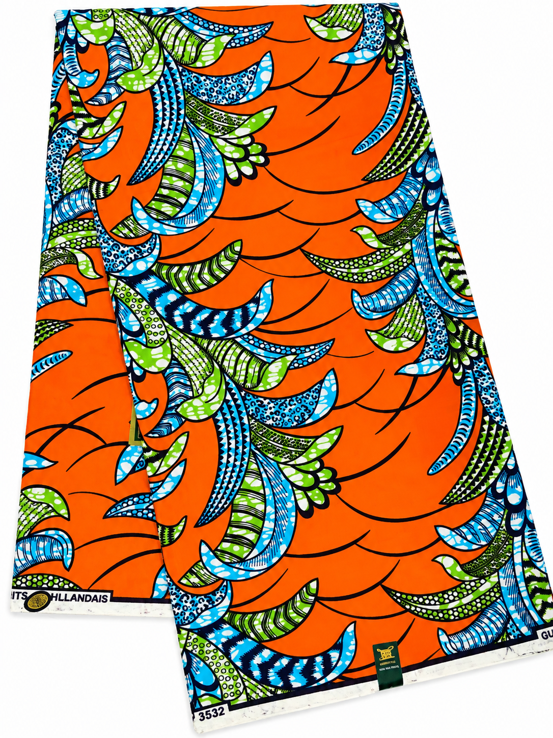 Orange, Blue & Green African Print Fabric – Tropical Leaf Ankara Wax Print | 6 Yards
