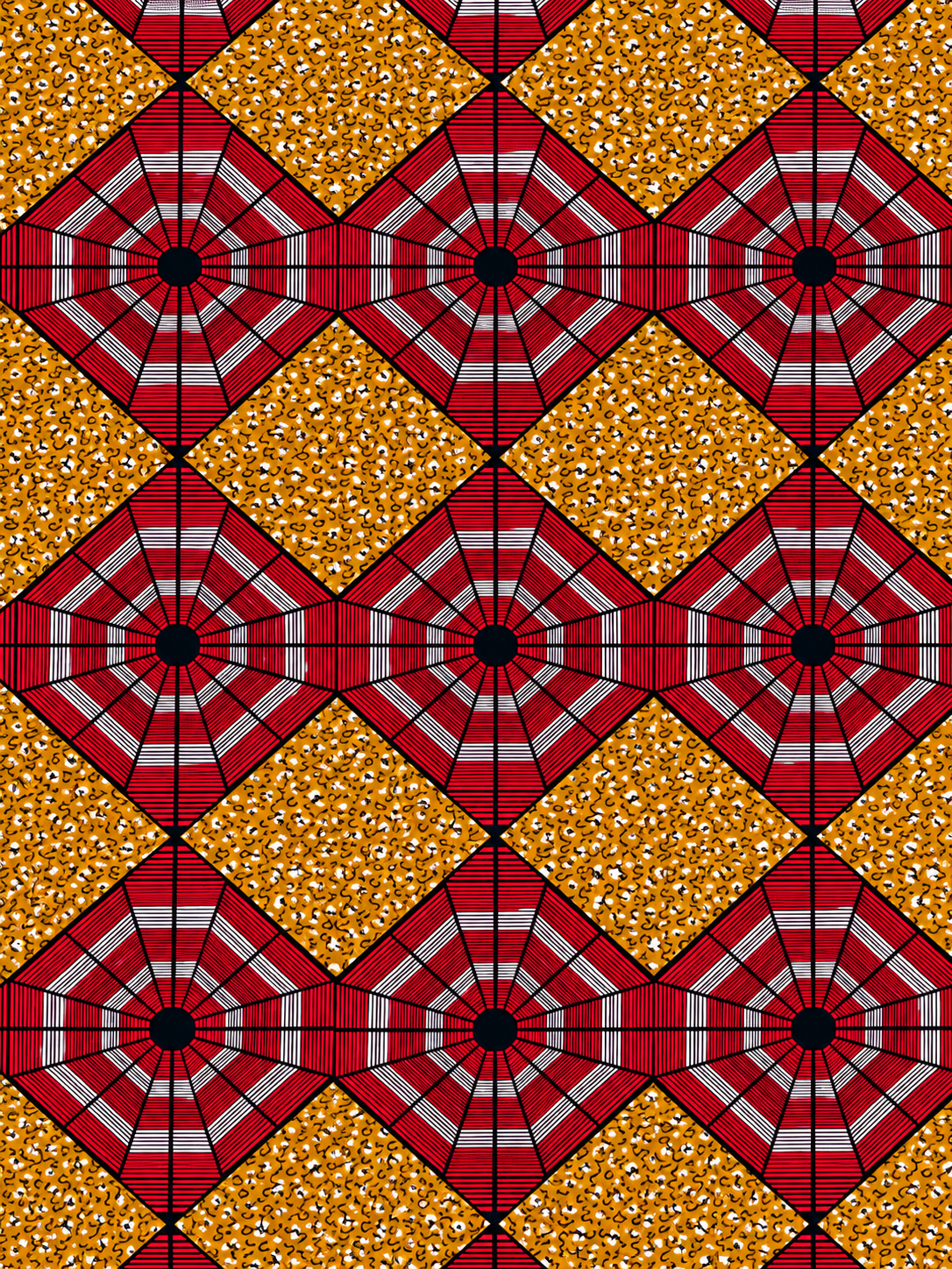 Red & Golden Brown African Print Fabric – Bold Geometric Ankara Wax Print | 6 Yards
