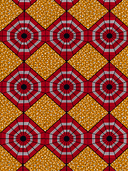 Red & Golden Brown African Print Fabric – Bold Geometric Ankara Wax Print | 6 Yards