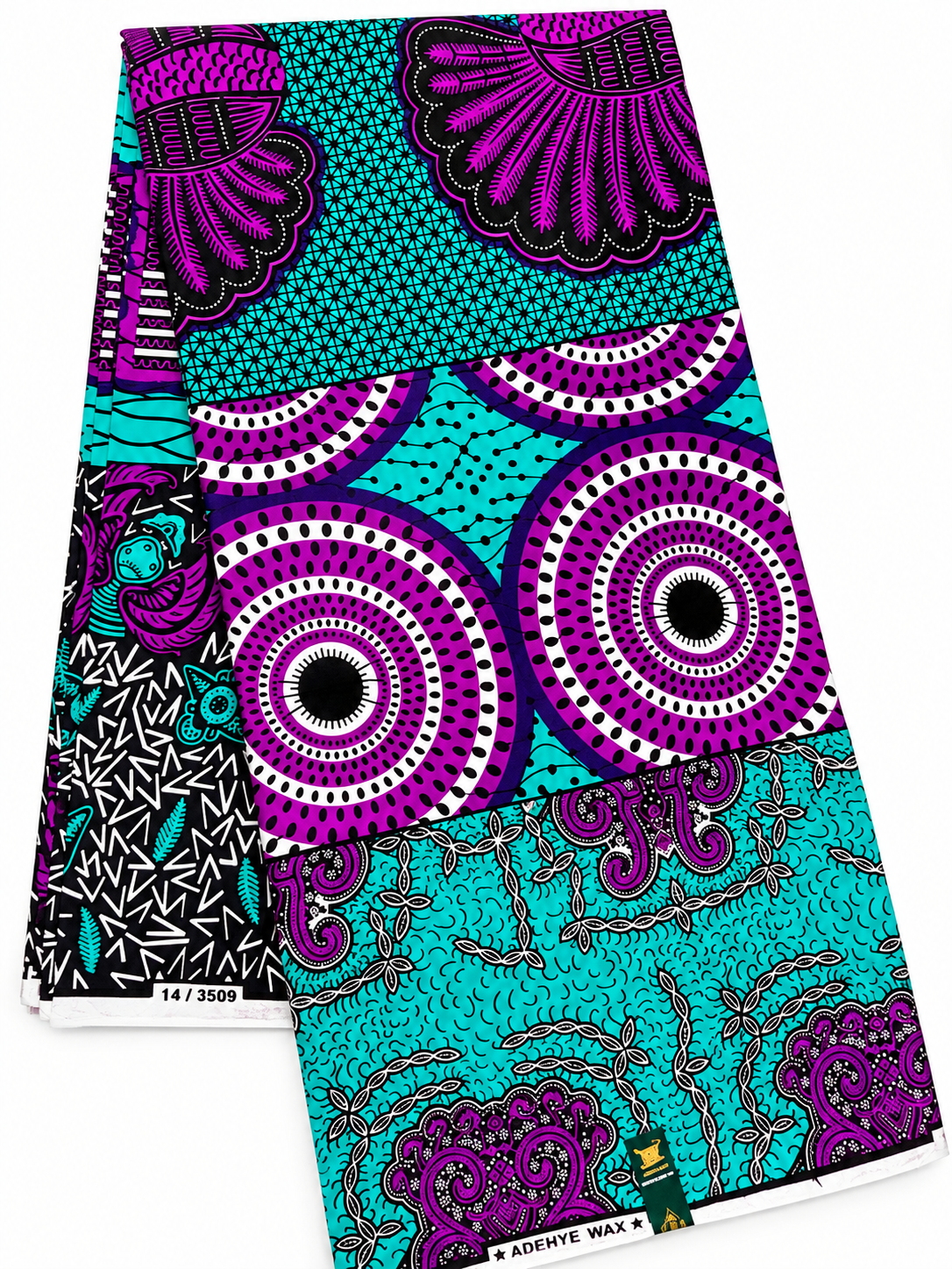 Turquoise & Purple African Print Fabric – Mixed Traditional Motif Ankara | 6 Yards