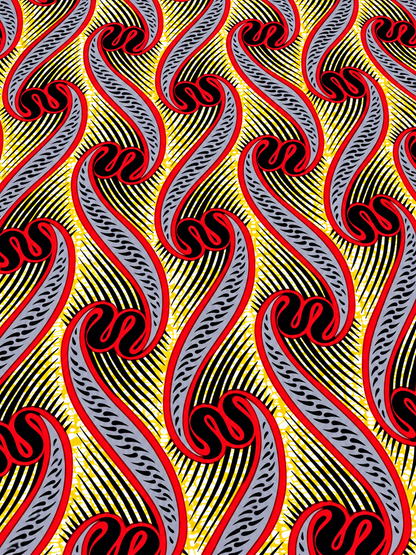 Red, Yellow & Gray African Print Fabric – Swirl Ankara Wax Print | 6 Yards