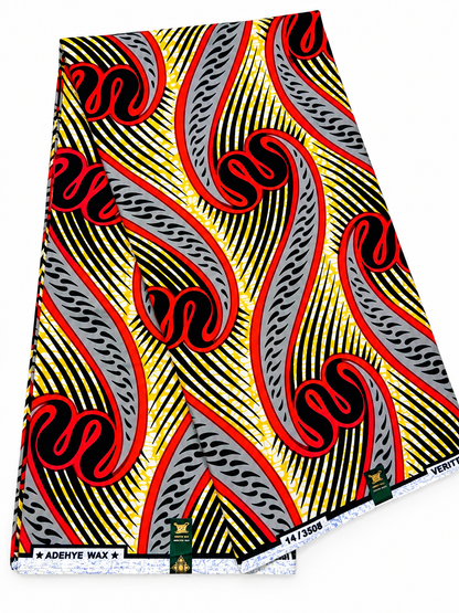 Red, Yellow & Gray African Print Fabric – Swirl Ankara Wax Print | 6 Yards