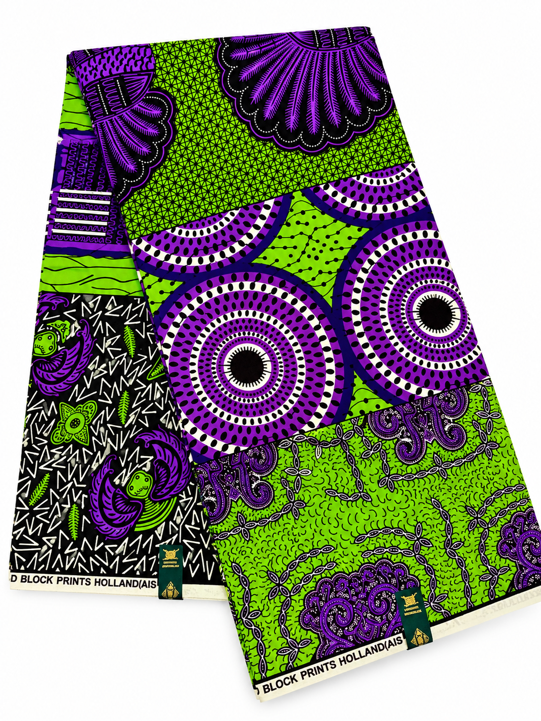 Lime Green & Purple African Print Fabric – Multi-Pattern Ankara Wax Print | 6 Yards
