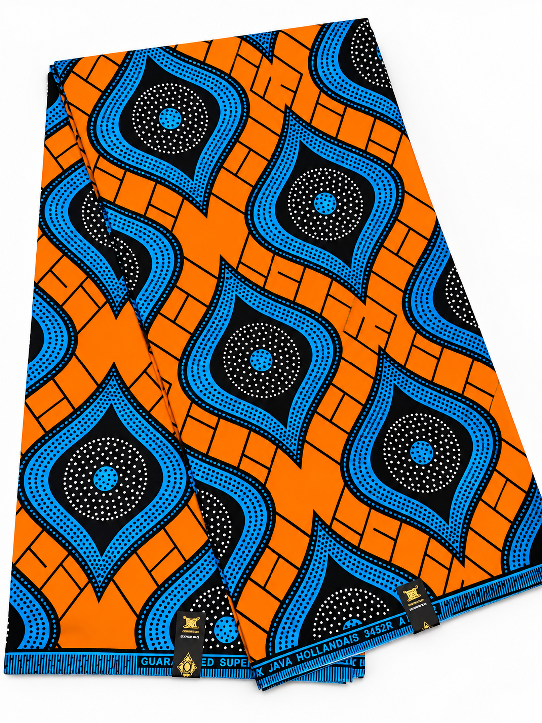 Orange & Blue African Print Fabric – Geometric Ankara Wax Print | 6 Yards